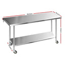 Cefito 1829 x 762mm Commercial Stainless Steel Kitchen Bench with 4pcs Castor Wheels