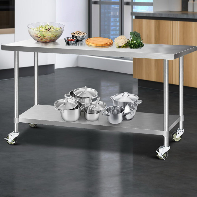 Cefito 1829 x 762mm Commercial Stainless Steel Kitchen Bench with 4pcs Castor Wheels