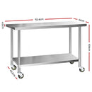 Cefito 430 Stainless Steel Kitchen Benches Work Bench Food Prep Table with Wheels 1524MM x 610MM