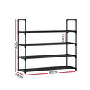 Artiss Shoe Rack Stackable 4 Tiers 80cm Shoes Shelves Storage Stand Black