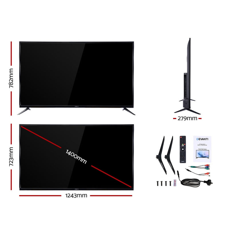 Devanti Smart LED TV 55 Inch 4K UHD HDR LCD Slim Thin Screen Netflix"