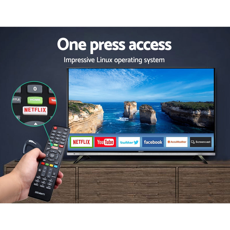 NEW DEVANTI 32 Inch Smart LED TV HD LCD Slim Thin Screen Netflix Black 16:9"
