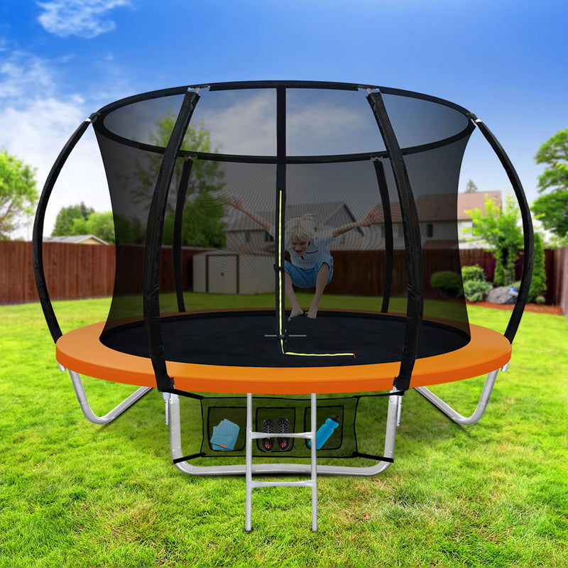 Everfit 8FT Trampoline Round Trampolines Kids Present Gift Enclosure Safety Net Pad Outdoor Orange