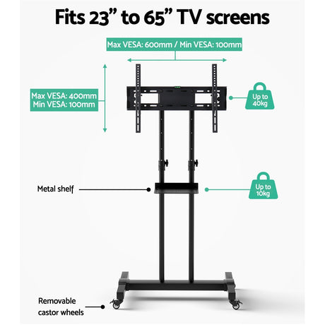 Artiss Steel Mobile TV Stand Cart Height-adjust up to 65