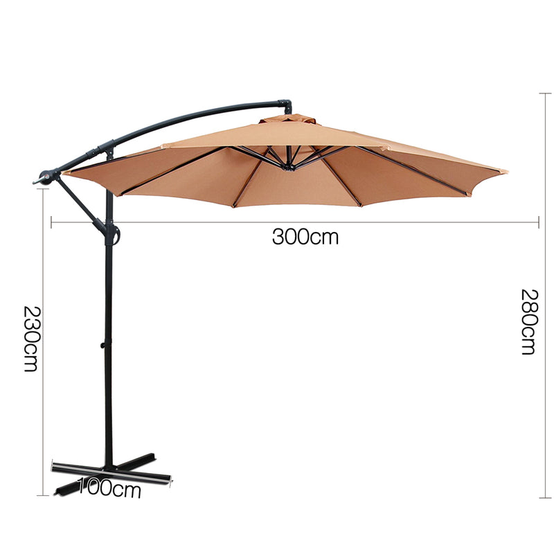 Instahut 3M Cantilevered Outdoor Umbrella - Beige