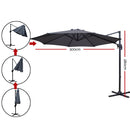 Instahut Outdoor Umbrella 3M Roma Cantilever Beach Furniture Garden 360 Degree Charcoal