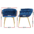 Artiss Dining Chair Cafe Chair Velvet Upholstered Woven Back Armrest Blue