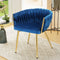 Artiss Dining Chair Cafe Chair Velvet Upholstered Woven Back Armrest Blue