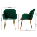 Artiss  Set of 2 Kynsee Dining Chair Armchair Cafe Chair Upholstered Velvet Green