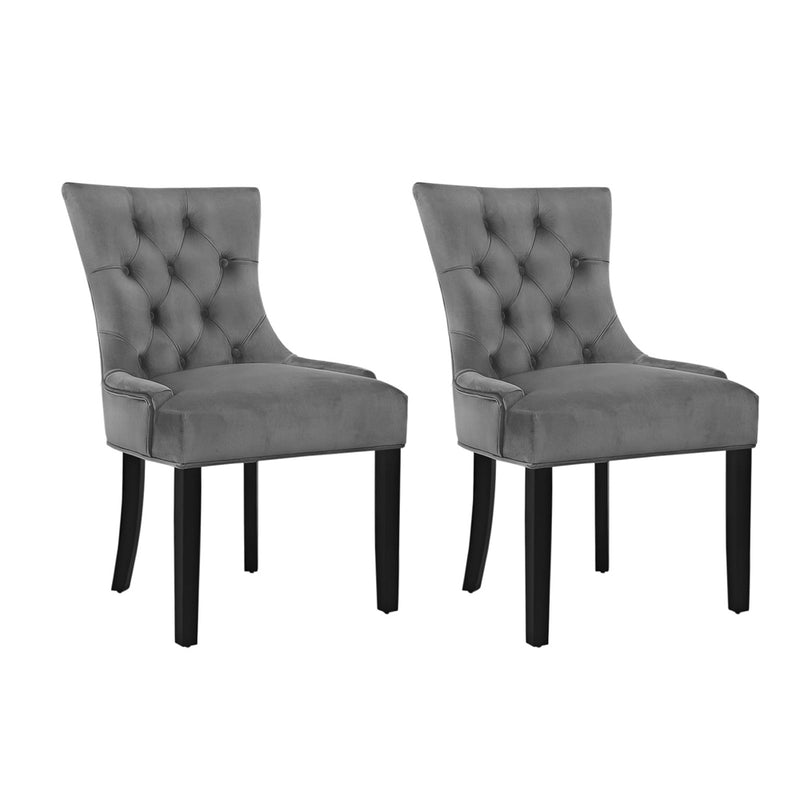 Artiss 2x Dining Chairs French Provincial Retro Chair Wooden Velvet Fabric Grey