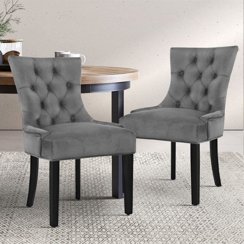 Artiss 2x Dining Chairs French Provincial Retro Chair Wooden Velvet Fabric Grey