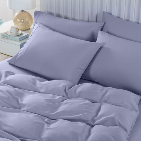 Royal Comfort 2000TC 6 Piece Bamboo Sheet & Quilt Cover Set Cooling Breathable - Double - Lilac Grey
