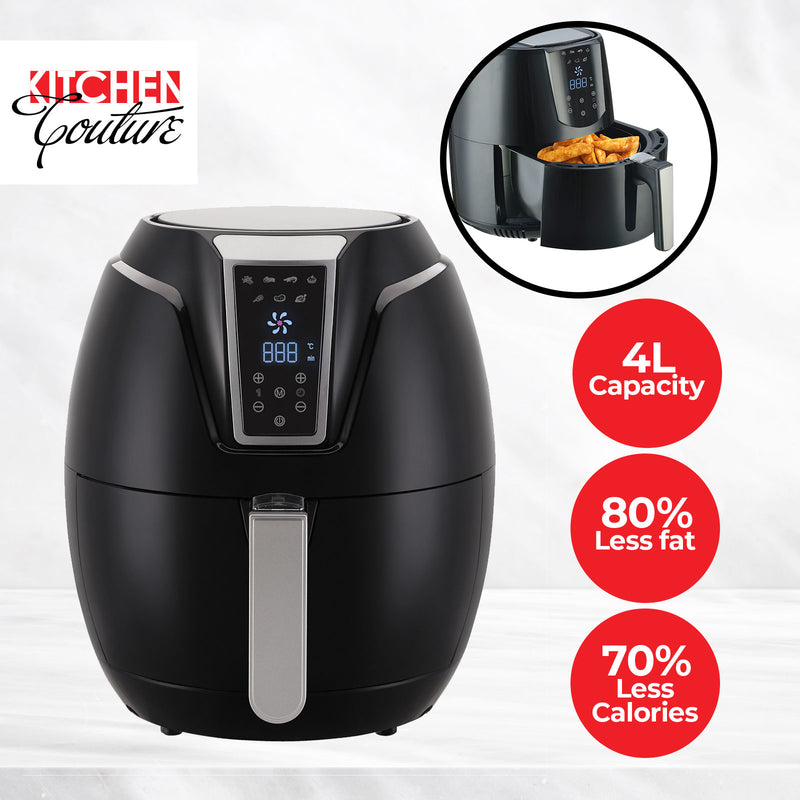 Kitchen Couture 4 Litre Air Fryer Digital Display Black 1400W Healthy Cooker  Black