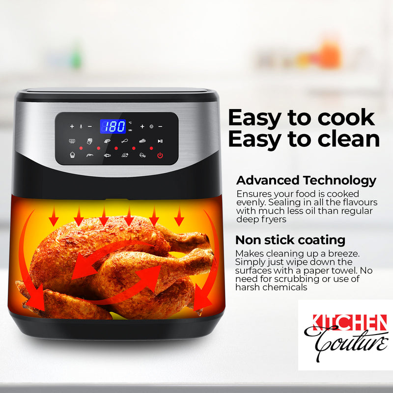 Kitchen Couture 12 Litre Air Fryer Multifunctional LCD One Touch Display Silver  Silver