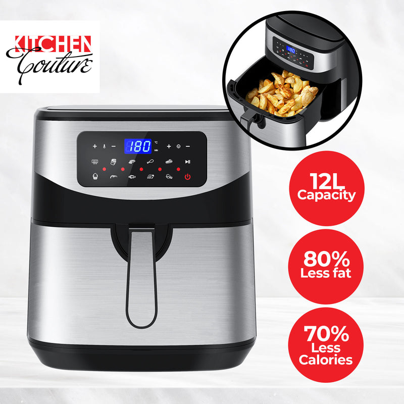 Kitchen Couture 12 Litre Air Fryer Multifunctional LCD One Touch Display Silver  Silver