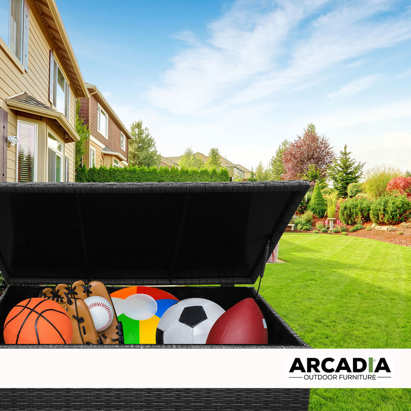 Arcadia Furniture Outdoor Rattan Storage Box Garden Toy Tools Shed UV Resistant - Black