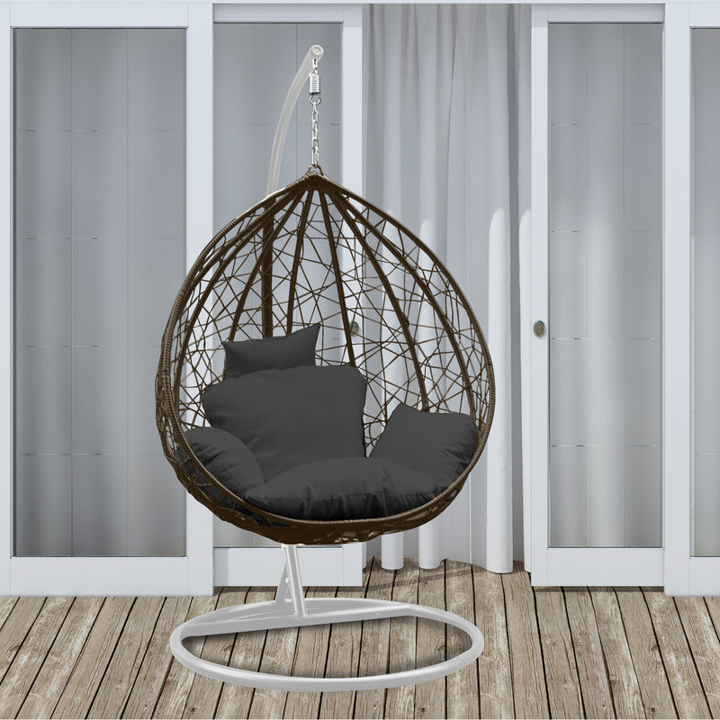 Arcadia Furniture Rocking Egg Chair Outdoor Wicker Rattan Patio Garden Tear Drop - Oatmeal and Grey