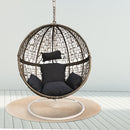 Arcadia Furniture Rocking Egg Chair Outdoor Wicker Rattan Patio Garden Circular - Oatmeal and Grey