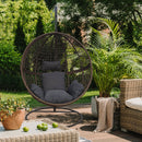 Arcadia Furniture Rocking Egg Chair Outdoor Wicker Rattan Patio Garden Circular - Brown and Grey