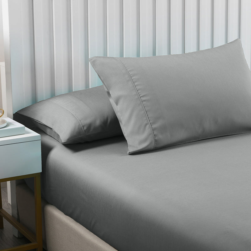 Royal Comfort 2000TC 3 Piece Fitted Sheet and Pillowcase Set Bamboo Cooling - Mid Grey