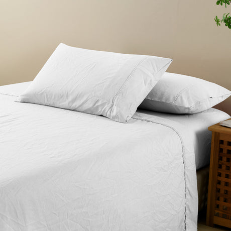 Royal Comfort Flax Linen Blend Sheet Set Bedding Luxury Breathable Ultra Soft - Queen - White