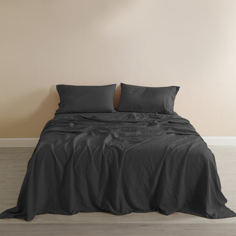 Royal Comfort Flax Linen Blend Sheet Set Bedding Luxury Breathable Ultra Soft - King - Charcoal