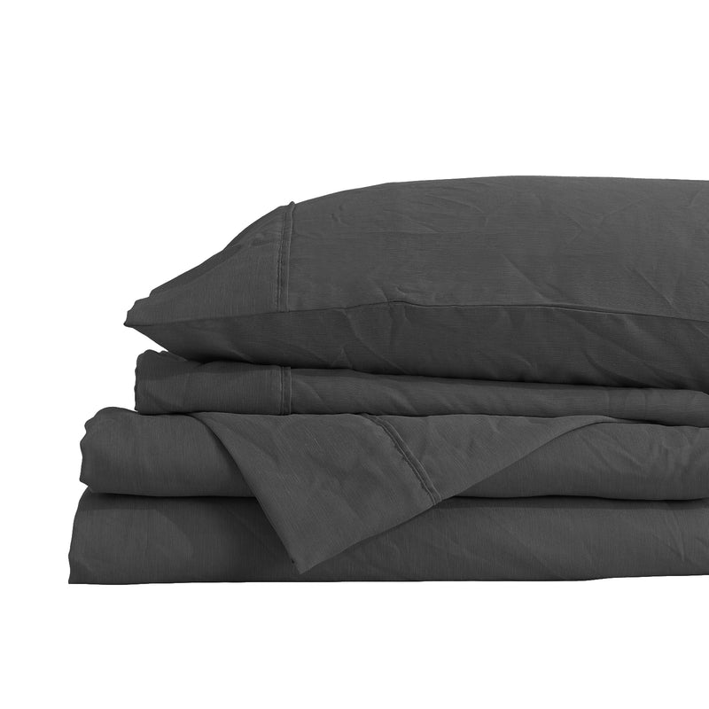Royal Comfort Flax Linen Blend Sheet Set Bedding Luxury Breathable Ultra Soft - King - Charcoal