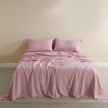 Royal Comfort Flax Linen Blend Sheet Set Bedding Luxury Breathable Ultra Soft - King - Mauve