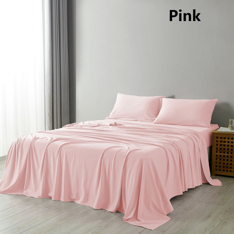 Royal Comfort 100% Jersey Cotton 4 Piece Sheet Set - King - Pink Marle
