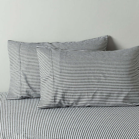 Royal Comfort Stripes Linen Blend Sheet Set Bedding Luxury Breathable Ultra Soft - Queen - Charcoal