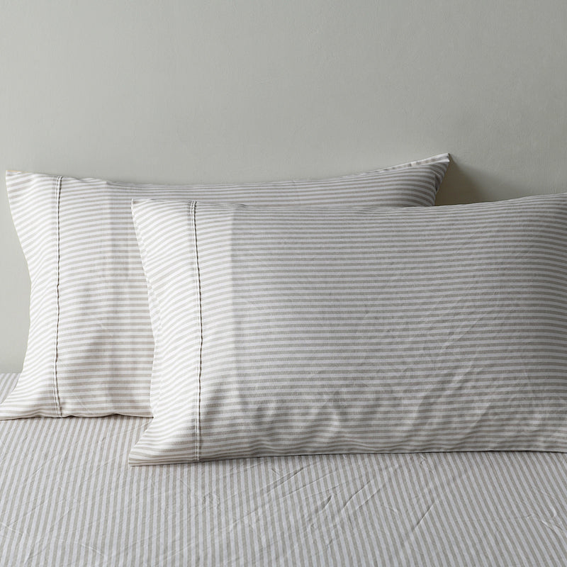Royal Comfort Stripes Linen Blend Sheet Set Bedding Luxury Breathable Ultra Soft - Queen - Grey