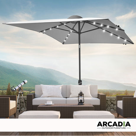 Arcadia Furniture Umbrella 3 Metre Umbrella with Solar LED Lights Garden Yard - Grey