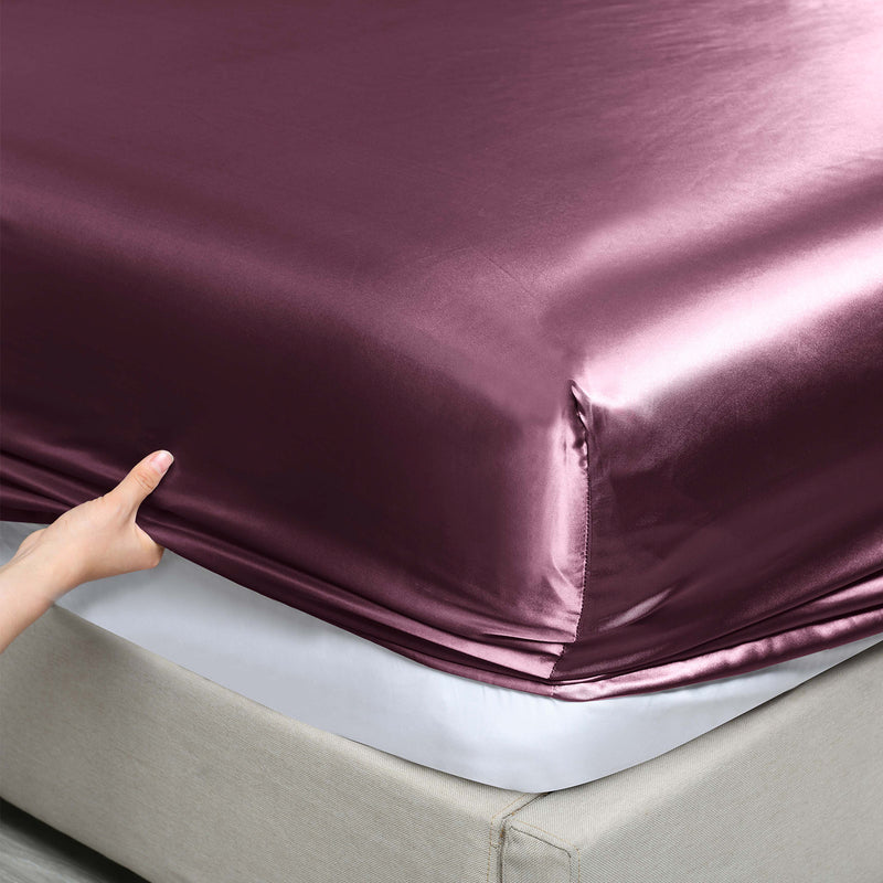 Royal Comfort Satin Sheet Set 3 Piece Fitted Sheet Pillowcase Soft  - King - Malaga Wine