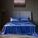 Royal Comfort Satin Sheet Set 4 Piece Fitted Flat Sheet Pillowcases  - Queen - Navy Blue