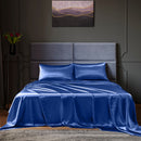 Royal Comfort Satin Sheet Set 4 Piece Fitted Flat Sheet Pillowcases  - King - Navy Blue