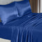 Royal Comfort Satin Sheet Set 4 Piece Fitted Flat Sheet Pillowcases  - King - Navy Blue