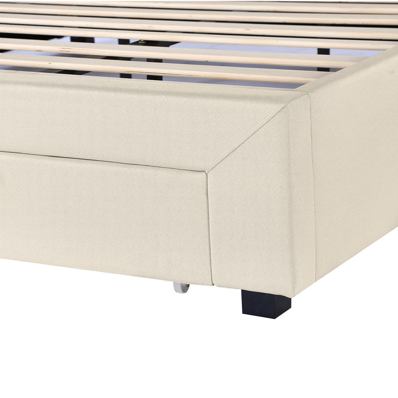 Milano Decor Palermo Bed Base with Drawers Upholstered Fabric Wood Cream - Queen - Cream