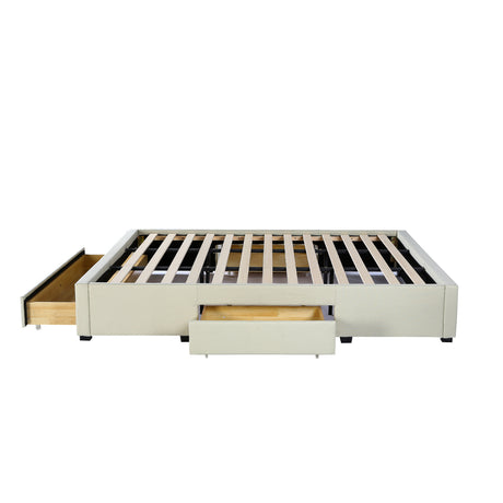 Milano Decor Palermo Bed Base with Drawers Upholstered Fabric Wood Cream - King - Cream