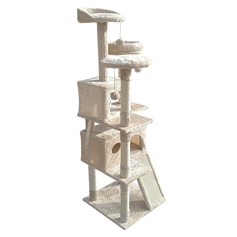 4Paws Cat Tree Scratching Post House Furniture Bed Luxury Plush Play 152cm - Beige