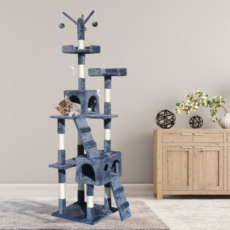 4Paws Cat Tree Scratching Post House Furniture Bed Luxury Plush Play 200cm - Grey