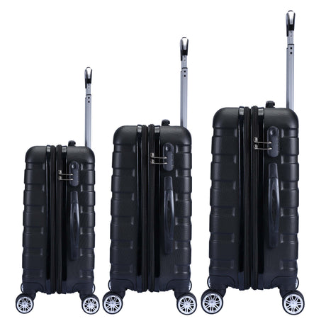 Milano XPander 3pc ABS Luggage Suitcase Luxury Hard Case Shockproof Travel Set - Black