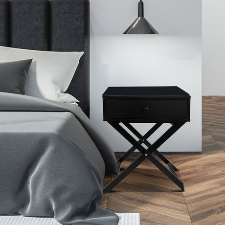 Milano Decor Bedside Table Surry Hills Black Storage Cabinet Bedroom - Two Pack - Black