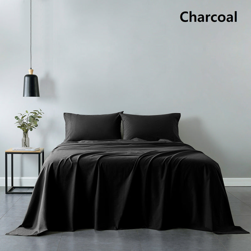 Royal Comfort 100% Cotton Vintage Sheet Set And 2 Duck Feather Down Pillows Set - King - Charcoal