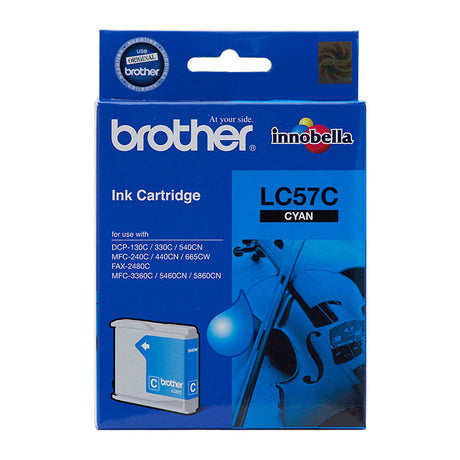 Brother LC-57C Cyan Ink Cartridge- FAX-2480C, DCP-130C/330C/540CN/350C, MFC-240C/440CN/3360C/5460CN/5860CN/665CW/465CN/685CW/885CW- up to 400 pages