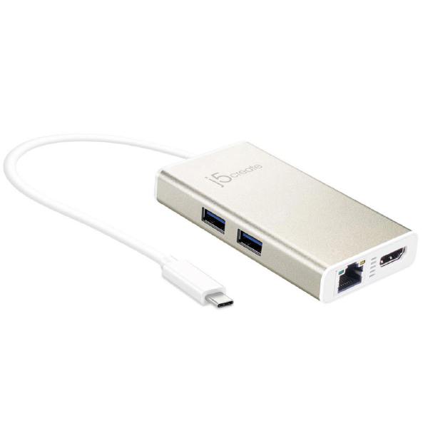 J5create JCA374 USB-C TYPE-C Multi adapter - USB-C to 2 x USB 3.0, Gigabit Ethernet port, HDMI, USB-C PD Pass through Power Delivery port