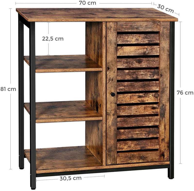 Storage Cabinet with 3 Shelves and a Cabinet with Door, Rustic Brown and Black
