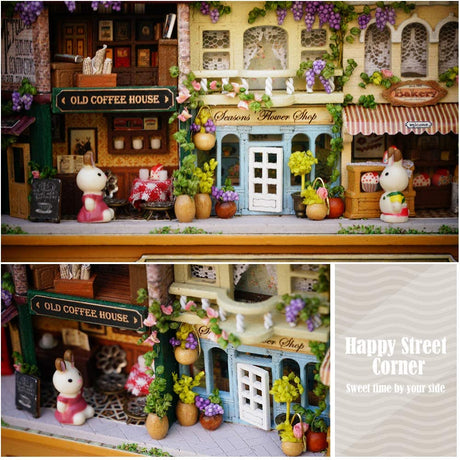 Box Theatre Doll House Furniture Miniature, 1:24 Dollhouse Kit for Kids (Happy Corner)