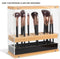 31 Holes Acrylic Bamboo Brush Holder Organiser Beauty Cosmetic Display Stand with Leather Drawer Black (22.3 x 8.6 x 21.5 cm)