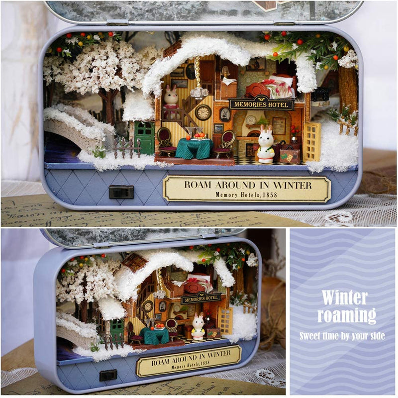 Box Theatre Doll House Furniture Miniature, 1:24 Dollhouse Kit for Kids (in Winter)