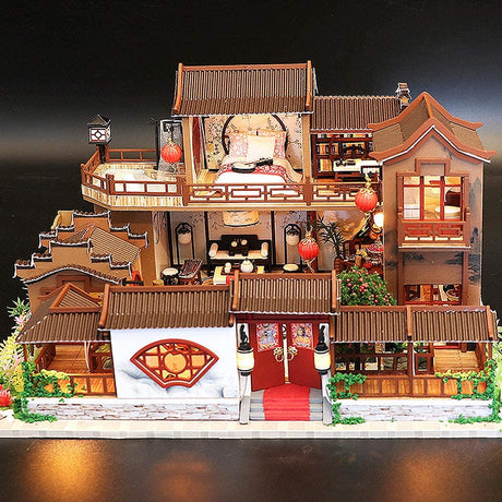 Dollhouse Miniature with Furniture Kit Plus Dust Proof and Music Movement - Tang Dynasty Town (1:24 Scale Creative Room Idea)